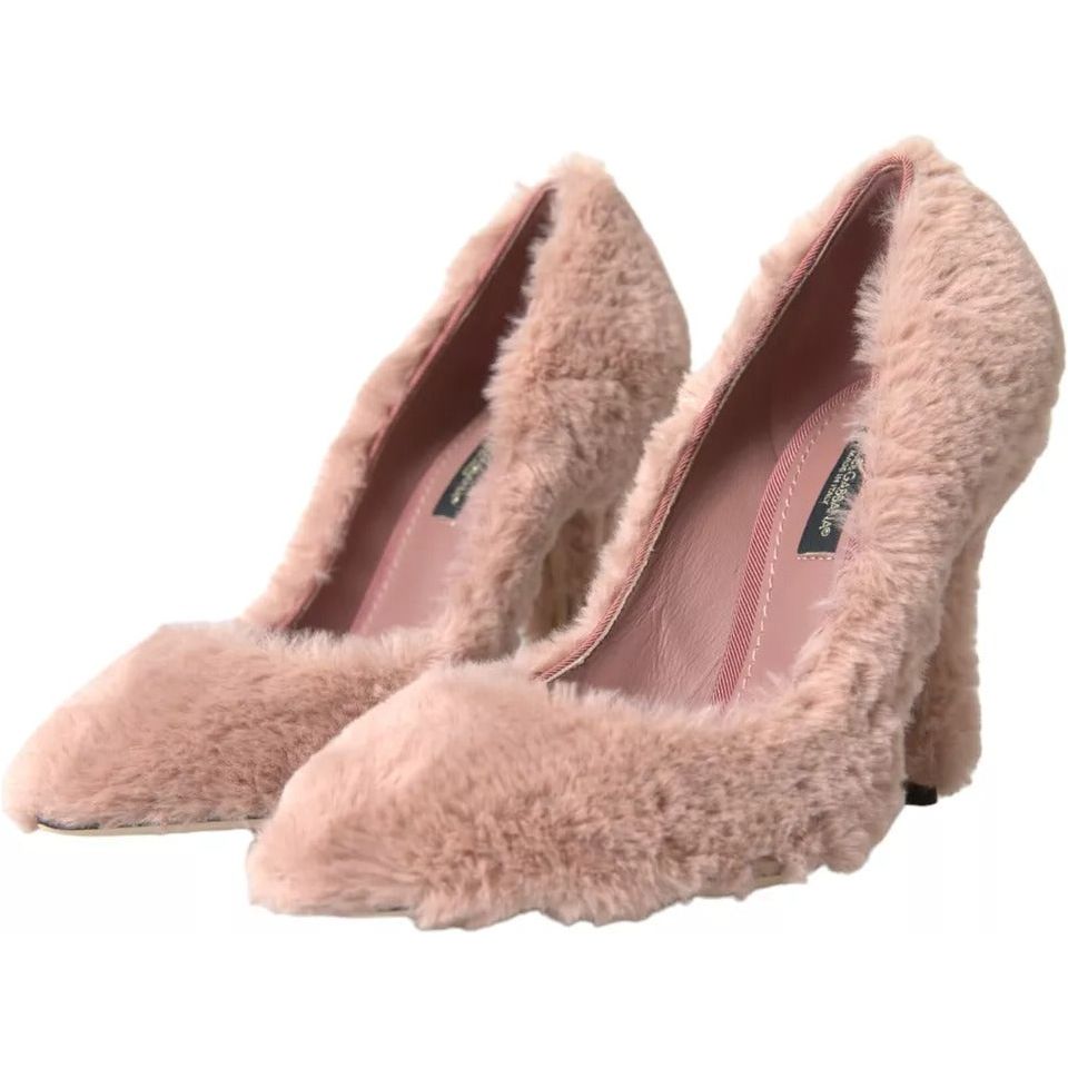 Light Pink Faux Fur Heels Pumps Shoes