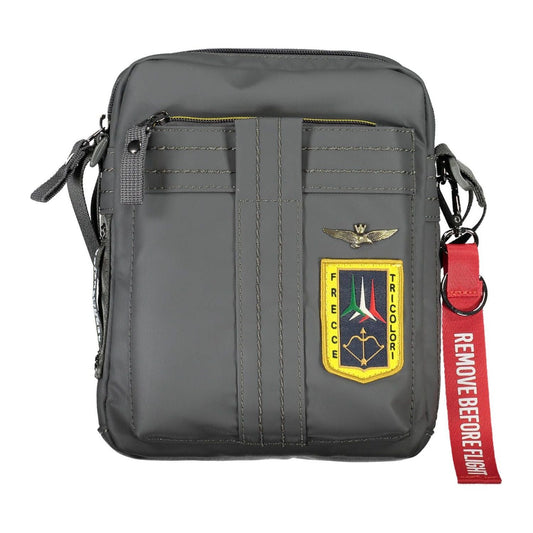 Aeronautica Militare | Sleek Gray Shoulder Bag with Contrasting Details| McRichard Designer Brands   