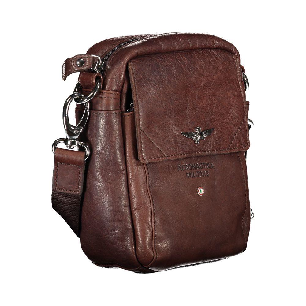 Aeronautica Militare | Elegant Brown Leather Shoulder Bag| McRichard Designer Brands   