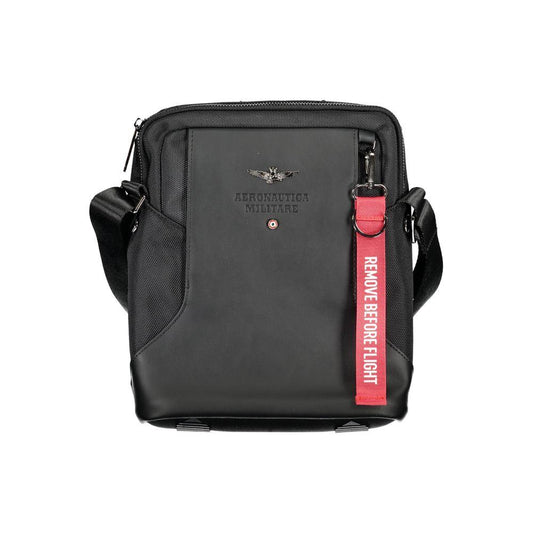 Aeronautica Militare | Elegant Black Shoulder Bag with Organized Compartments| McRichard Designer Brands   