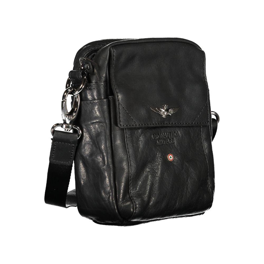 Aeronautica Militare | Sleek Black Leather Shoulder Bag| McRichard Designer Brands   