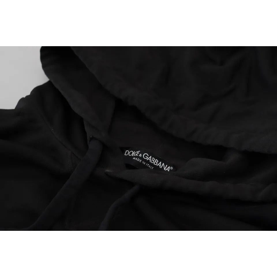 Dolce & Gabbana Black Cotton Logo Hooded Sweatshirt Sweater black-cotton-logo-hooded-sweatshirt-sweater