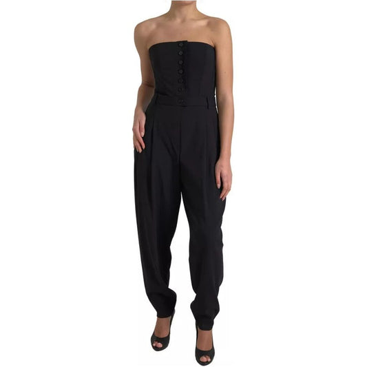 Dolce & Gabbana Black Wool Stretch Strapless Jumpsuit Dress black-wool-stretch-strapless-jumpsuit-dress