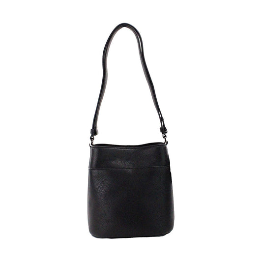 Leila Small Black Pebbled Leather Bucket Shoulder Crossbody Bag