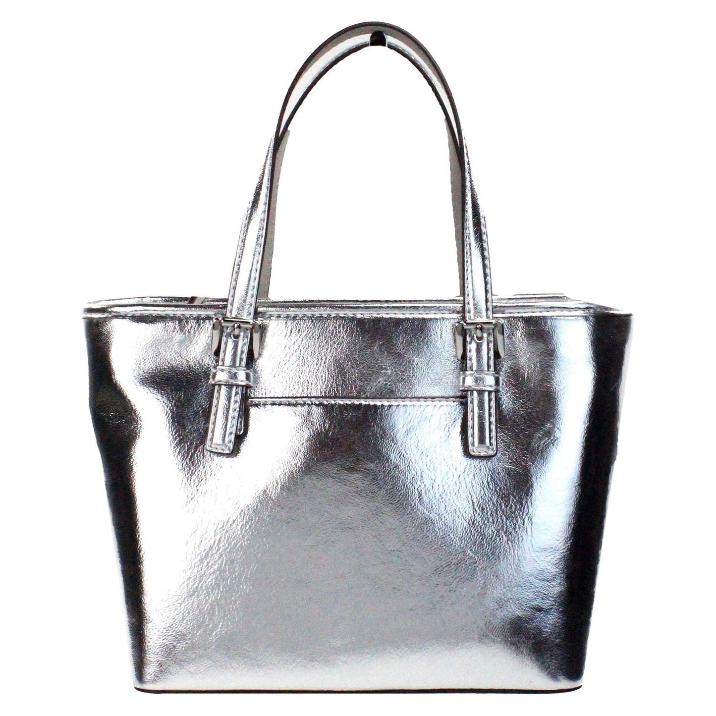 Michael Kors Jet Set Silver Metallic XS Carryall Top Zip Tote Bag Purse jet-set-silver-metallic-xs-carryall-top-zip-tote-bag-purse