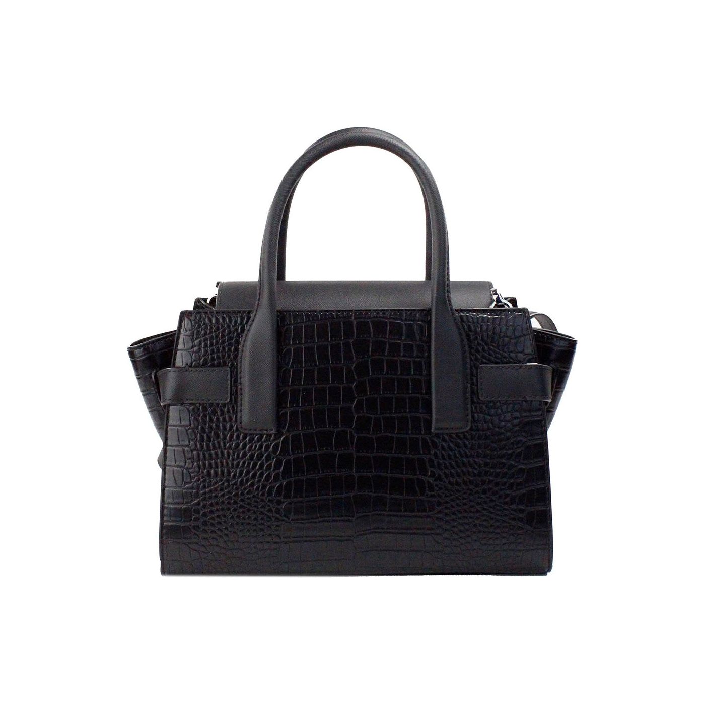 Michael Kors | Carmen Medium Black Embossed Leather Satchel Purse Bag| McRichard Designer Brands   