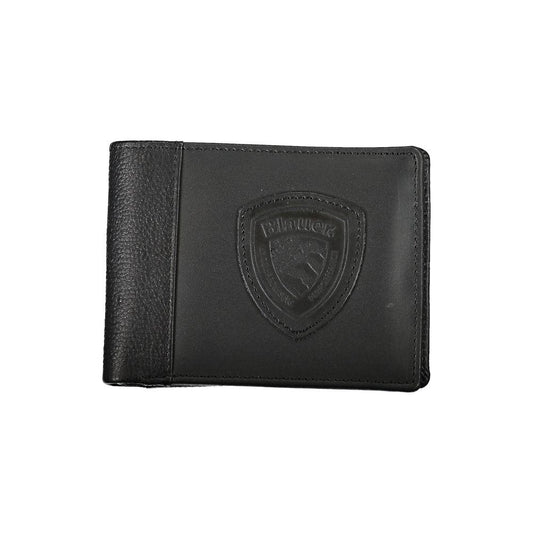 Blauer Elegant Black Leather Wallet with Contrast Details elegant-black-leather-wallet-with-contrast-details