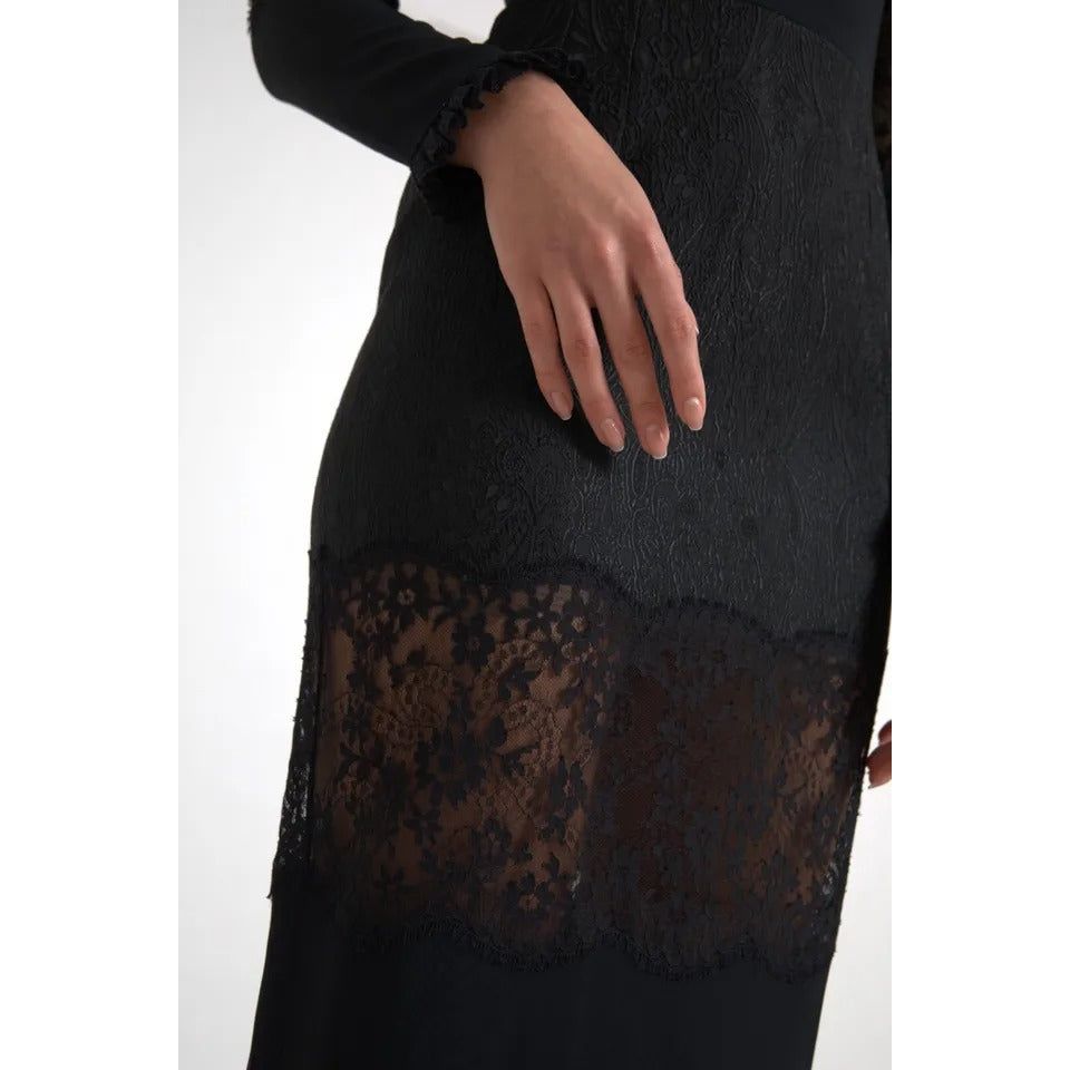 Dolce & Gabbana Black Sheer Floral Lace Sheath Midi Dress black-sheer-floral-lace-sheath-midi-dress