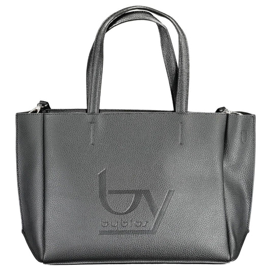 Chic Black Dual-Handle Printed Handbag