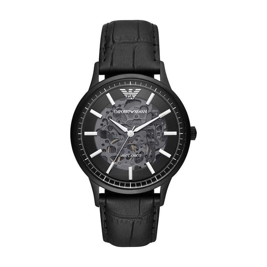 Emporio Armani | Elegant Black Leather Mechanical Timepiece| McRichard Designer Brands   