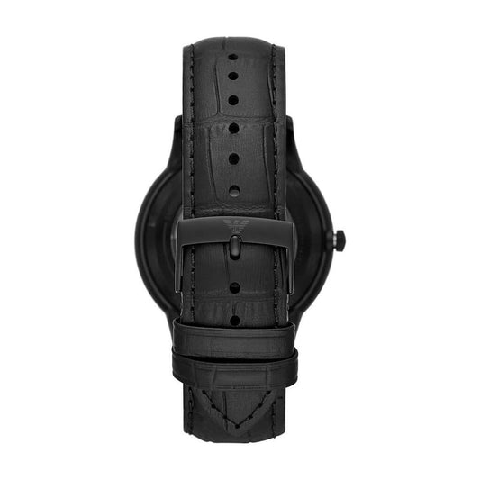 Emporio Armani | Elegant Black Leather Mechanical Timepiece| McRichard Designer Brands   