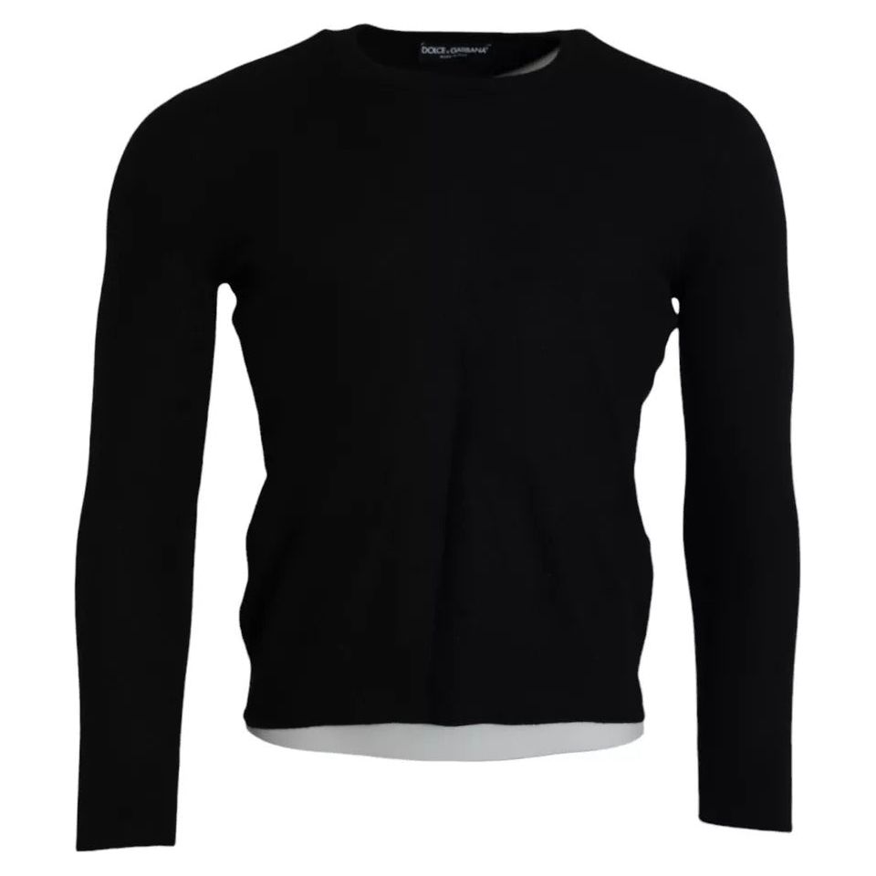 Black Wool Crew Neck Pullover Men Sweater