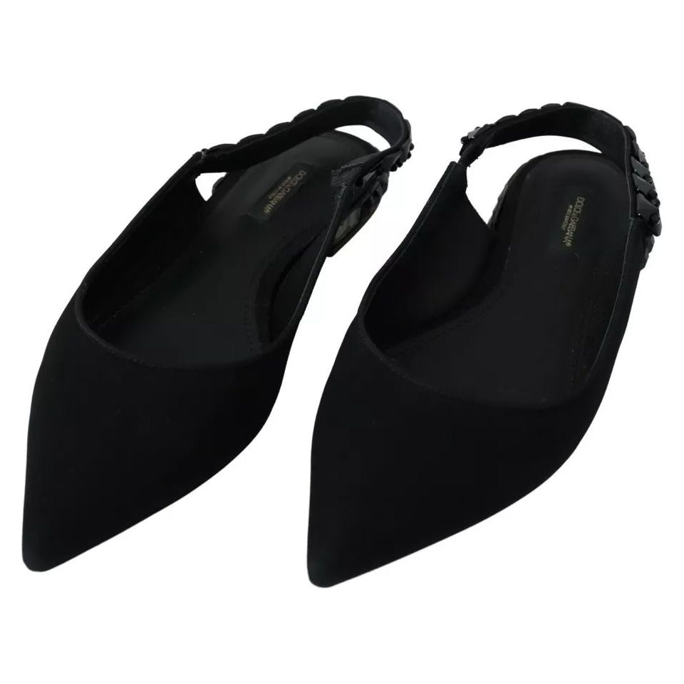 Black Flats Crystal Slingback Charmeuse Shoes