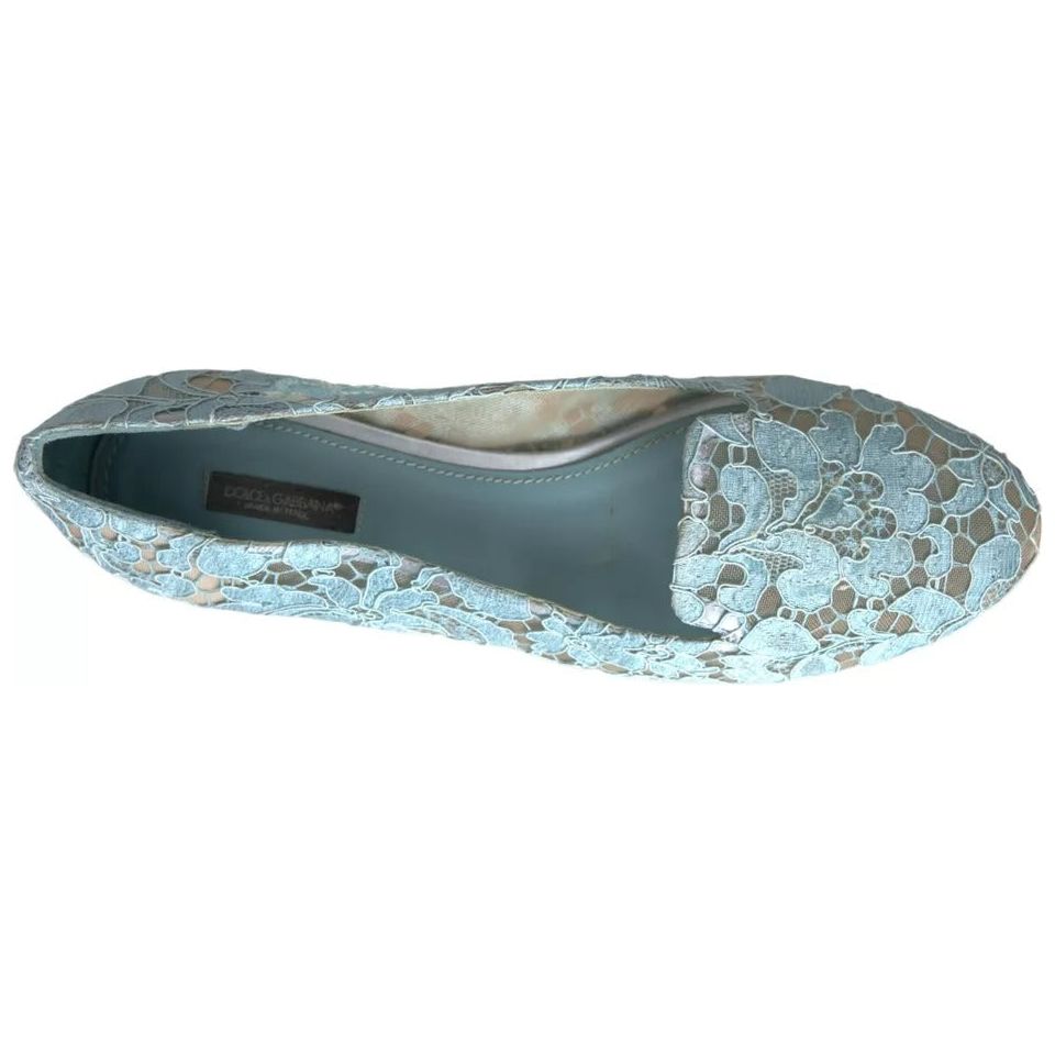 Light Blue Floral Lace Loafers Flats Shoes