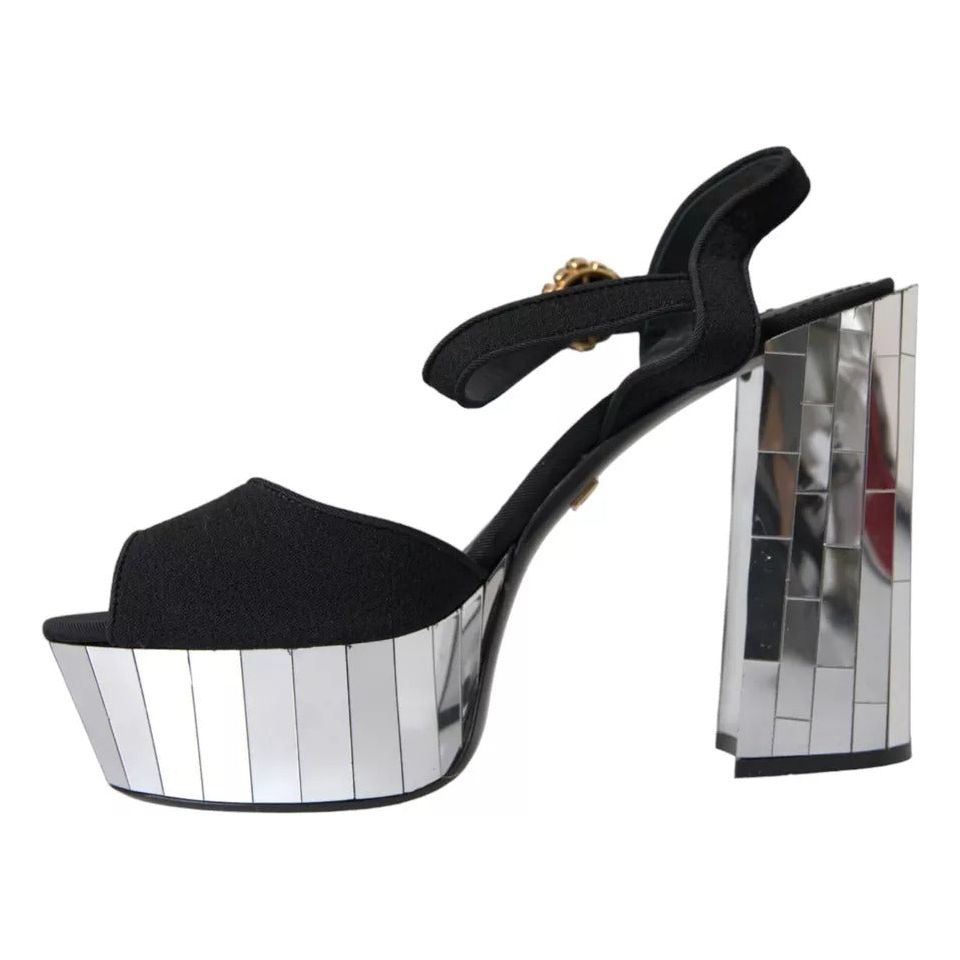 Black Mirror Heels Crystal Platform Sandals Shoes