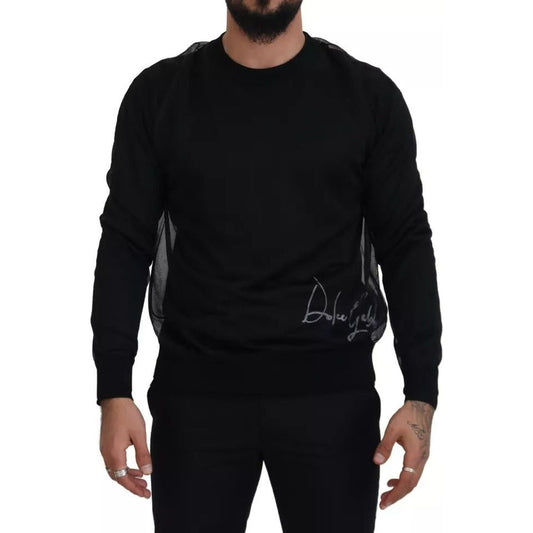 Black Polyester Crewneck Men Pullover Sweater