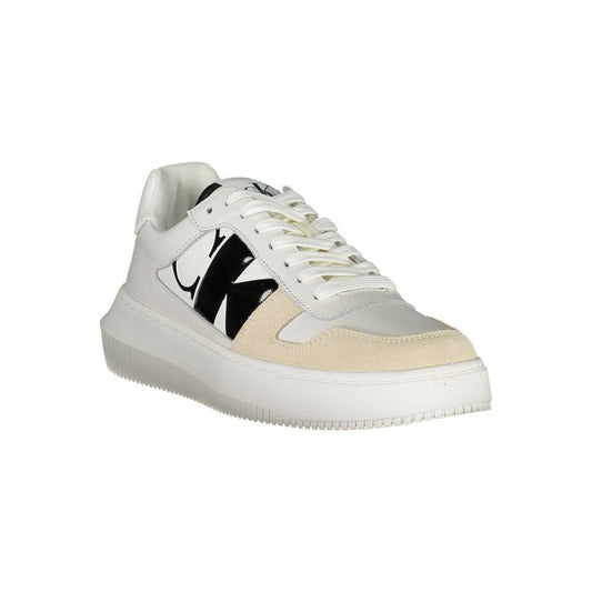 Calvin Klein | Elegant White Lace-Up Sneakers with Contrast Detail| McRichard Designer Brands   