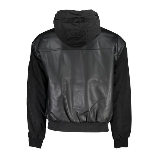 Sleek Black Contrast-Trim Jacket with Hood