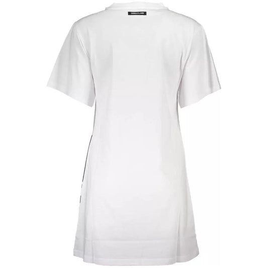 Cavalli Class Elegant White Cotton Dress with Designer Print elegant-white-cotton-dress-with-designer-print