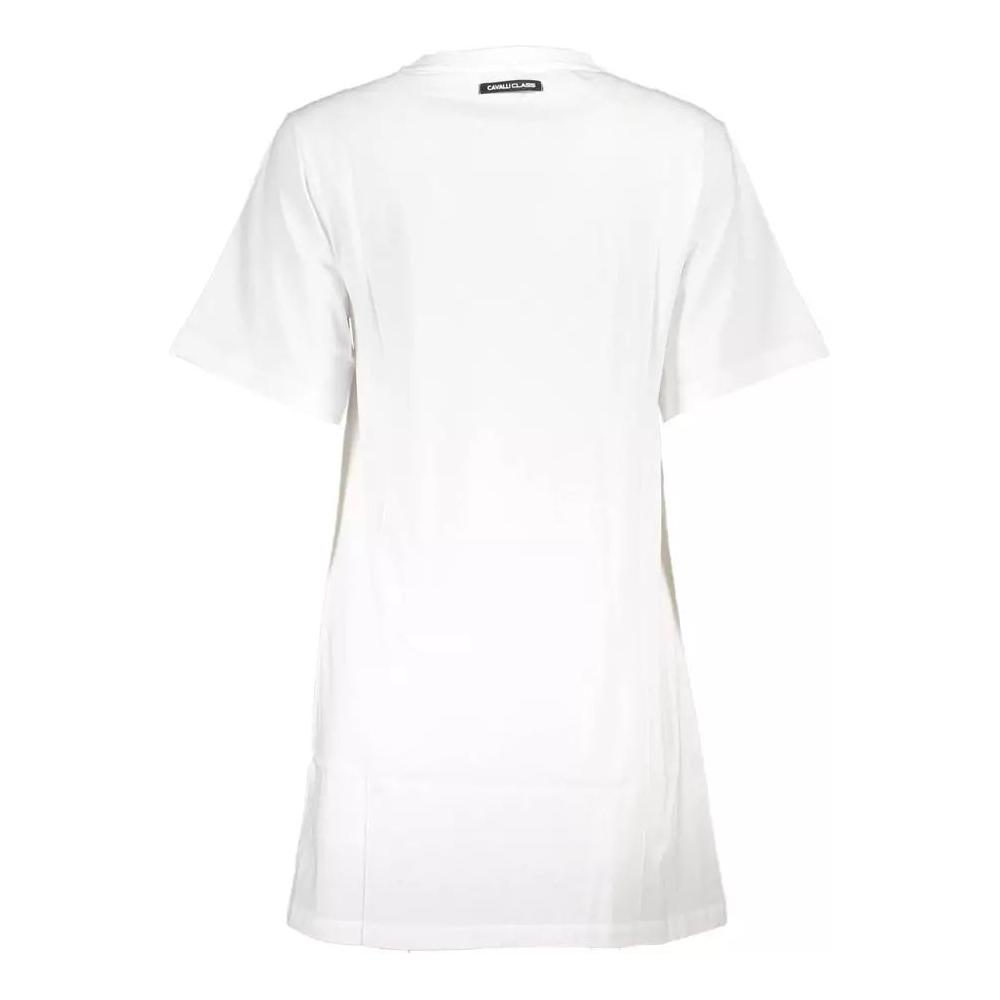 Cavalli Class Chic White Cotton Dress with Iconic Print chic-white-cotton-dress-with-iconic-print