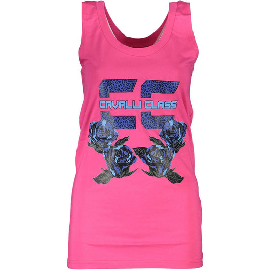 Cavalli Class Chic Pink Printed Tank Top with Logo chic-pink-printed-tank-top-with-logo