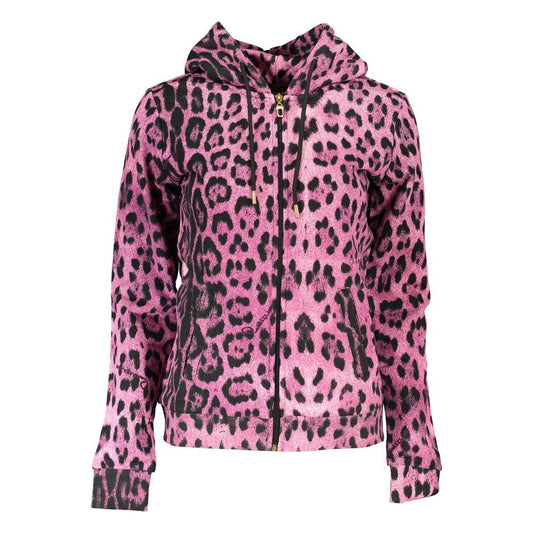 Cavalli Class Chic Pink Hooded Sweatshirt with Contrast Detailing chic-pink-hooded-sweatshirt-with-contrast-detailing