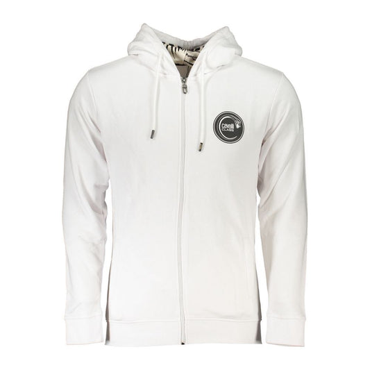 Cavalli Class Elegant White Hooded Sweatshirt with Logo Print elegant-white-hooded-sweatshirt-with-logo-print-1