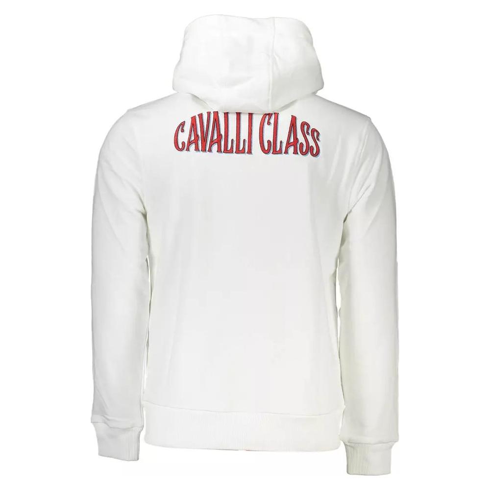 Cavalli Class Elegant White Hooded Sweatshirt with Embroidery Detail elegant-white-hooded-sweatshirt-with-embroidery-detail