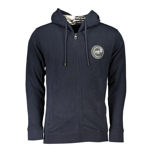 Elegant Blue Hooded Zip Sweatshirt