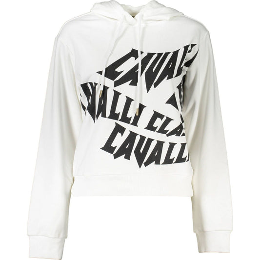 Cavalli Class Elegant White Hooded Sweatshirt elegant-white-hooded-sweatshirt
