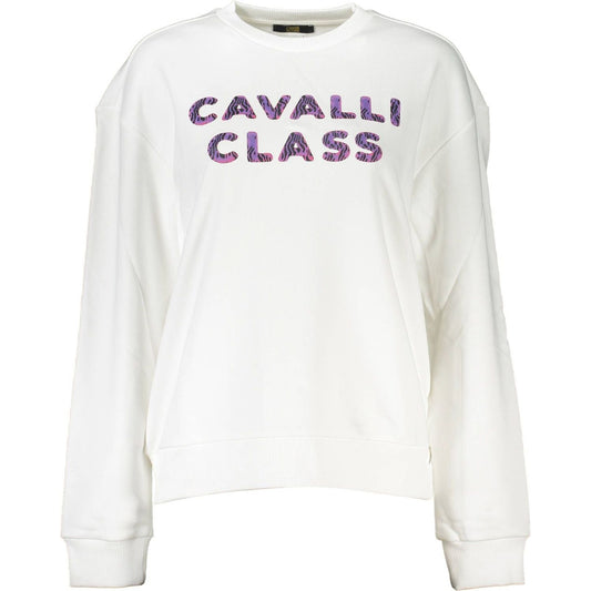 Cavalli Class Chic White Printed Sweater with Cozy Brushed Interior white-cotton-sweater-33
