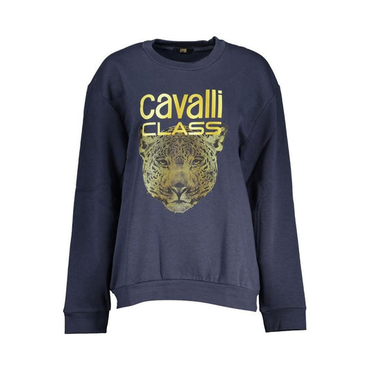 Cavalli Class Elegant Blue Fleece Crew Neck Sweatshirt elegant-blue-fleece-crew-neck-sweatshirt