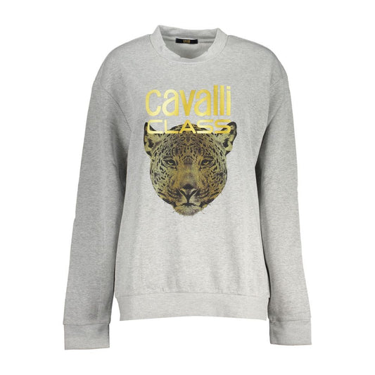 Cavalli Class | Chic Gray Crew Neck Fleece Sweatshirt| McRichard Designer Brands   
