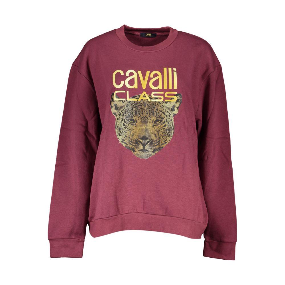 Cavalli Class | Purple Fleece Crew Neck Sweatshirt with Logo Print| McRichard Designer Brands   