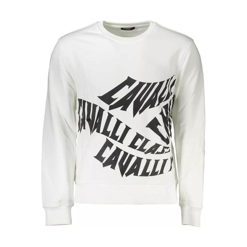 Cavalli Class Elegant White Brushed Sweatshirt with Logo Print elegant-white-brushed-sweatshirt-with-logo-print