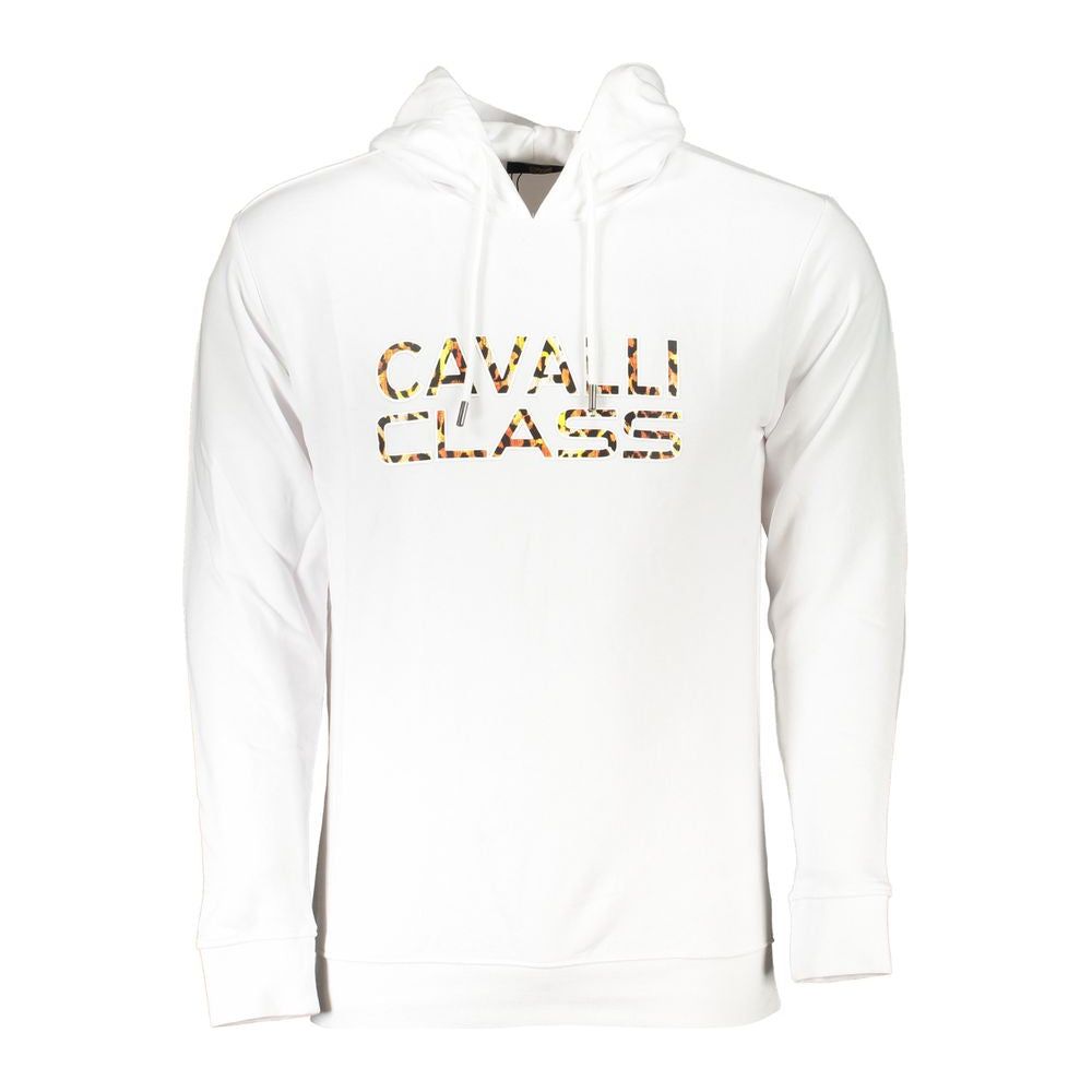 Cavalli Class Elegant White Hooded Sweatshirt with Logo Print elegant-white-hooded-sweatshirt-with-logo-print
