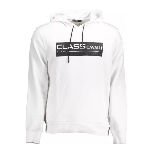 Cavalli Class Classy White Hooded Cotton Sweatshirt white-cotton-sweater-66