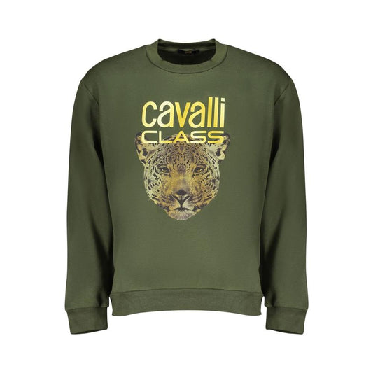 Cavalli Class | Elegant Green Fleece Crew Neck Sweatshirt| McRichard Designer Brands   