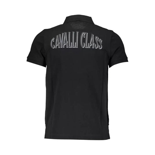 Cavalli Class Elegant Black Cotton Polo with Signature Applique elegant-black-cotton-polo-with-signature-applique