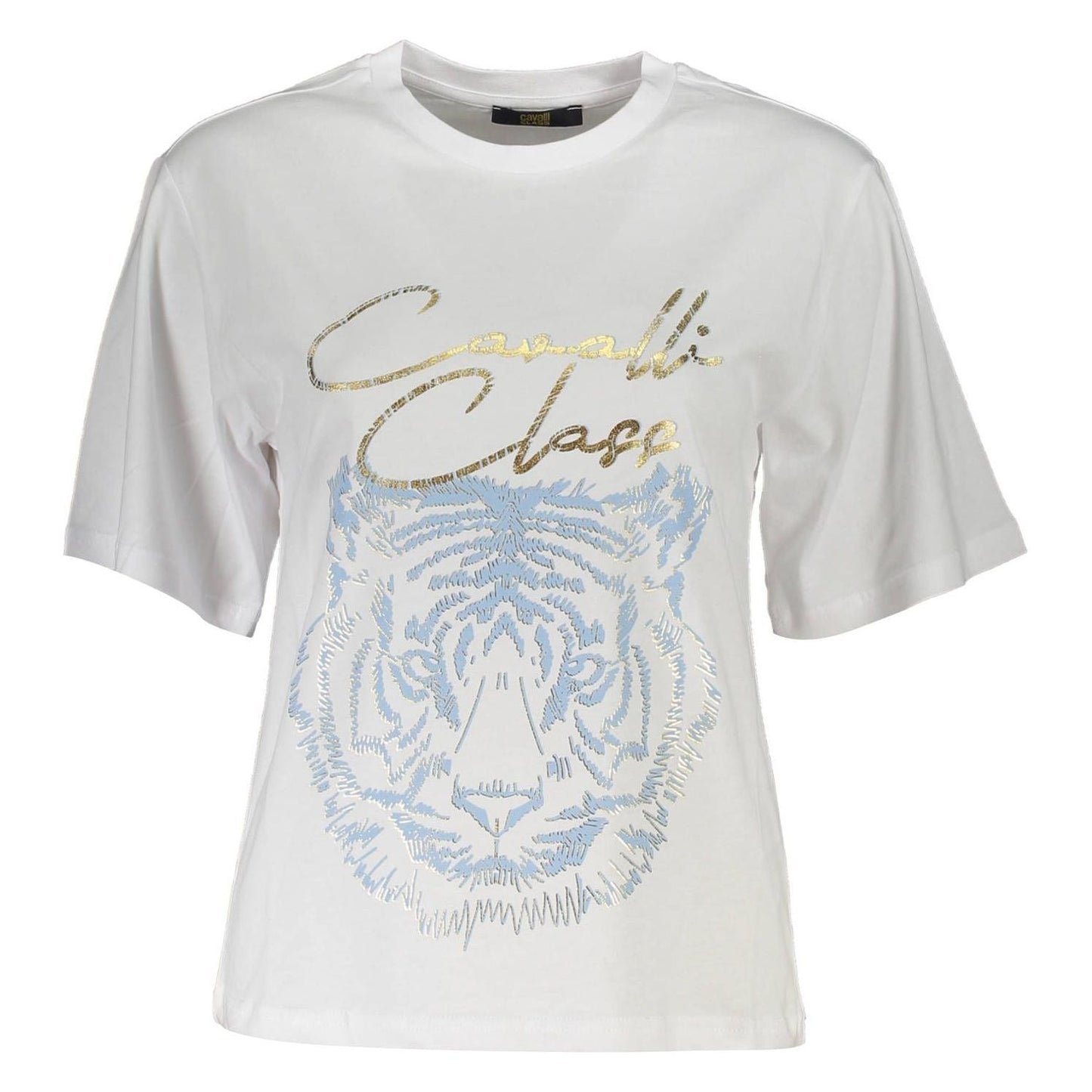 Cavalli Class Chic White Printed Tee with Timeless Elegance chic-white-printed-tee-with-timeless-elegance