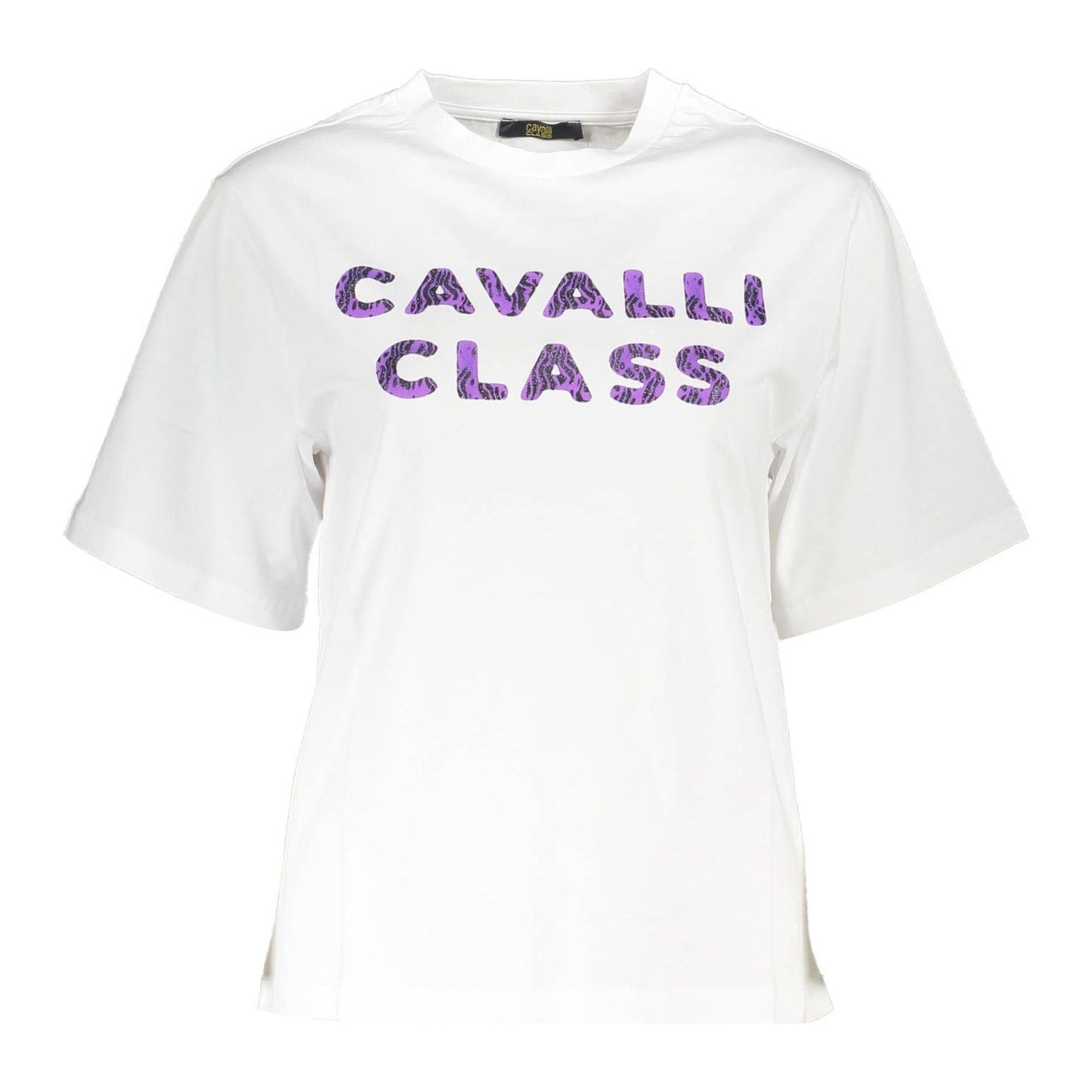 Cavalli Class Elegant White Cotton Tee with Designer Print elegant-white-cotton-tee-with-designer-print