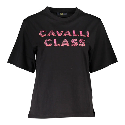 Cavalli Class Elegant Black Cotton Tee with Signature Print elegant-black-cotton-tee-with-signature-print-1