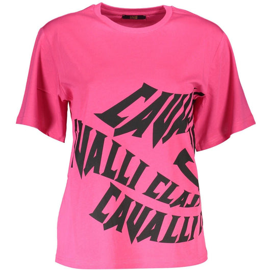 Cavalli Class Chic Pink Cotton Tee with Signature Print chic-pink-cotton-tee-with-signature-print-1