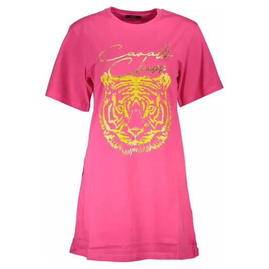 Cavalli Class Chic Pink Cotton Tee with Signature Print chic-pink-cotton-tee-with-signature-print
