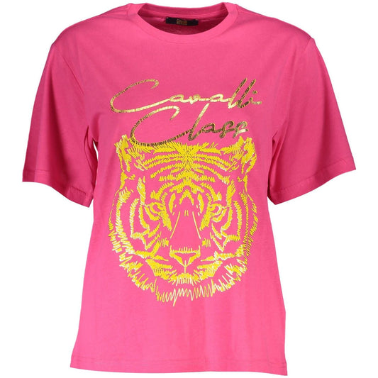 Cavalli Class Elegant Pink Cotton Tee with Signature Print elegant-pink-cotton-tee-with-signature-print