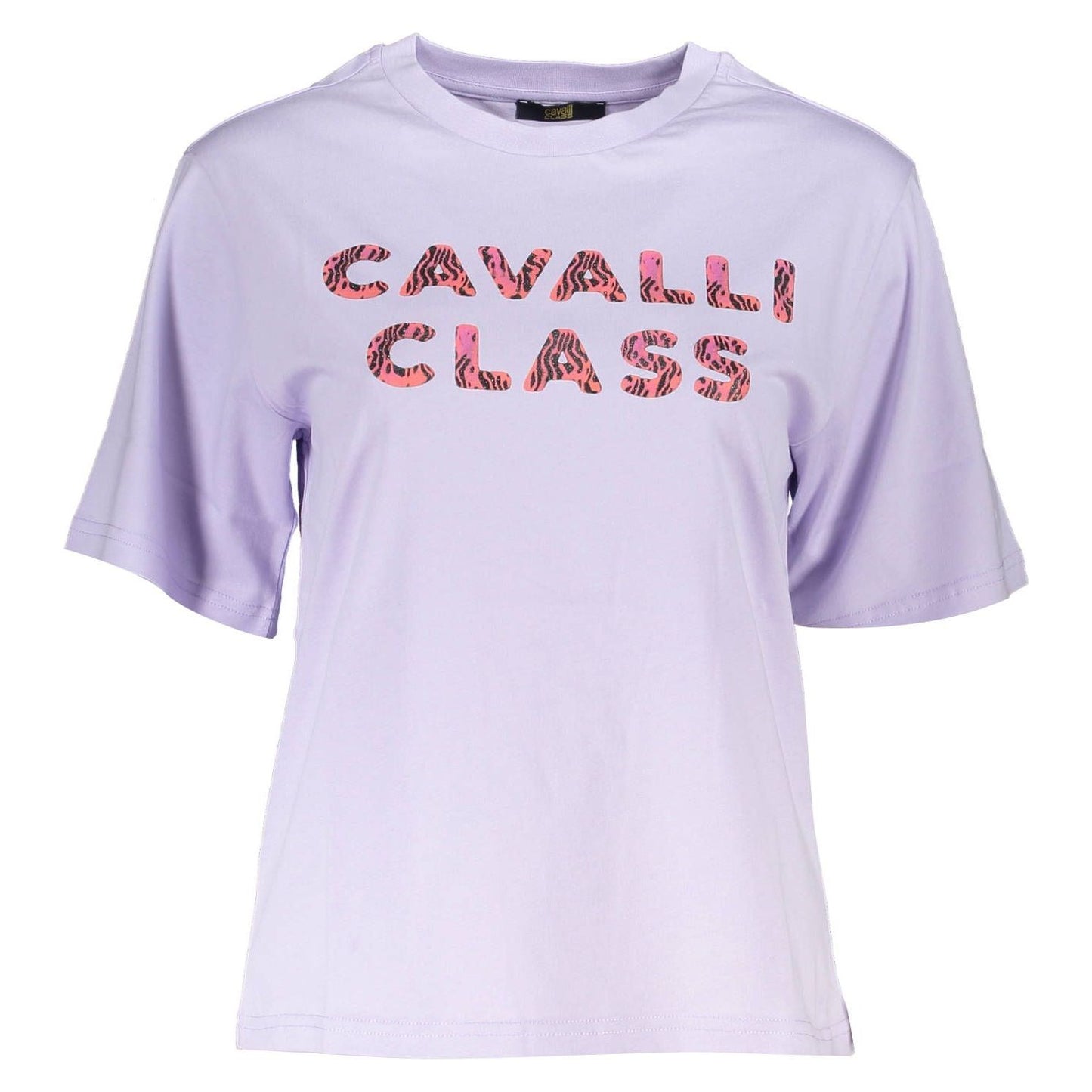 Cavalli Class Elegant Purple Printed Tee with Chic Logo elegant-purple-printed-tee-with-chic-logo