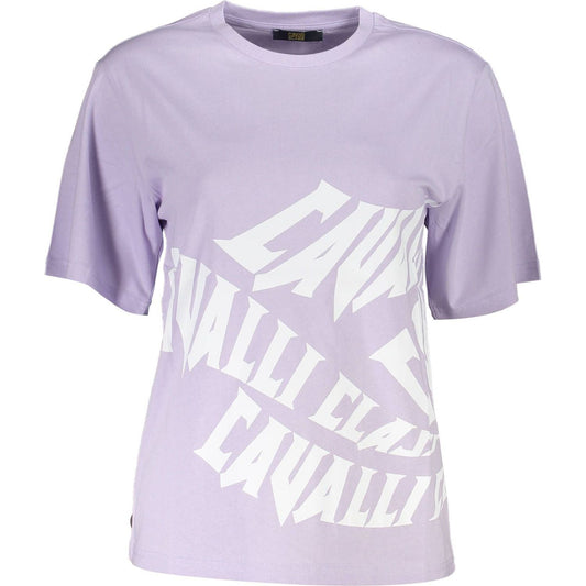 Cavalli Class Elegant Purple Print Tee with Chic Logo elegant-purple-print-tee-with-chic-logo