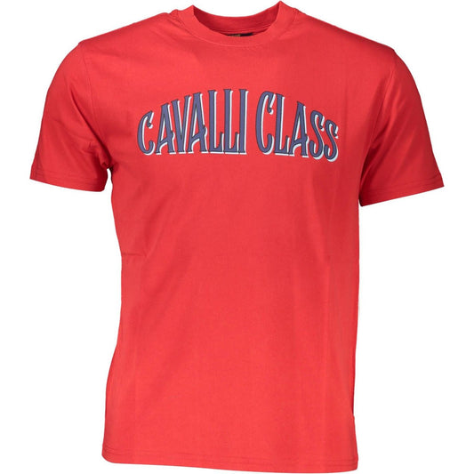 Cavalli Class Elegant Red Printed Logo Tee elegant-red-printed-logo-tee