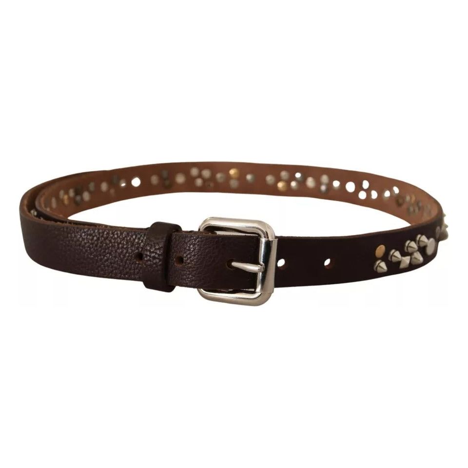 Dolce & Gabbana Brown Leather Studded Silver Metal Buckle Belt brown-leather-studded-silver-metal-buckle-belt