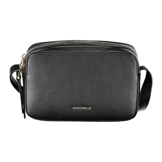 Elegant Black Leather Shoulder Bag with Logo